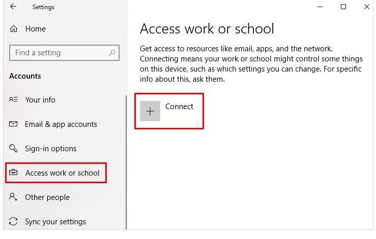 作業または学校のアカウントWindows 10を削除します