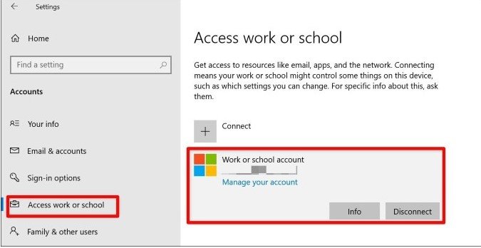 作業または学校のアカウントWindows11を削除します