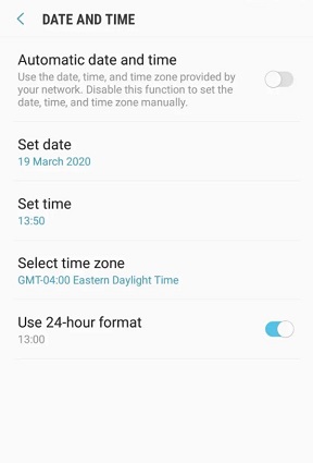 Androidで日時と日付の設定を確認してください