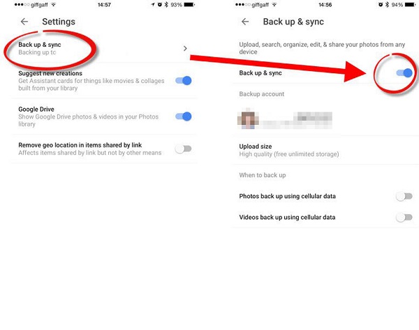 バックアップと同期を有効にして、バックアップしていないGoogle写真を修正する