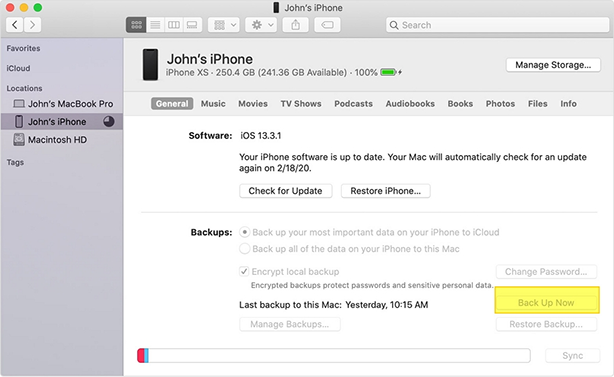 iTunesを使用してiPhoneをバックアップします