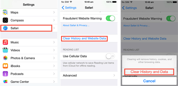 iPhoneの閲覧データをクリアします