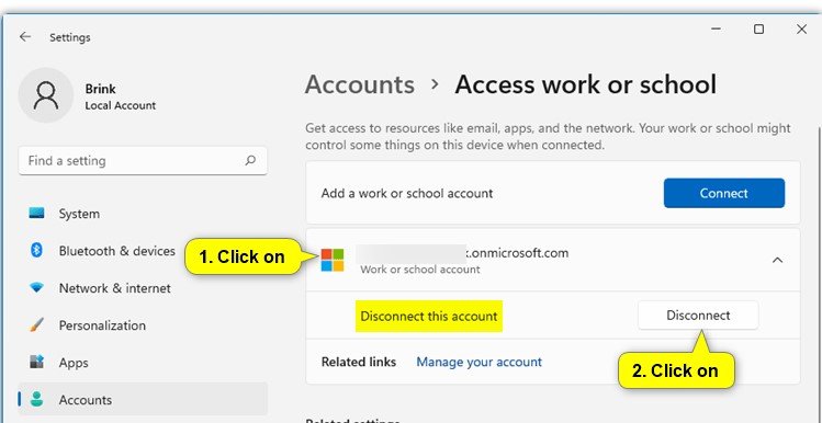 仕事や学校のアカウントを削除する方法