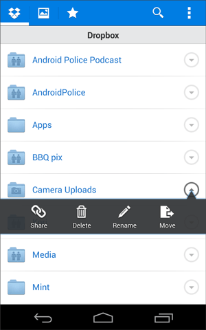 DropboxアプリのRestroe Samsung Galaxy
