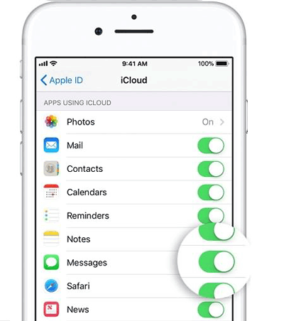 iCloudメッセージをオンにします