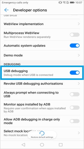 開発者オプションに移動して、HTCでUSBデバッグを有効にします