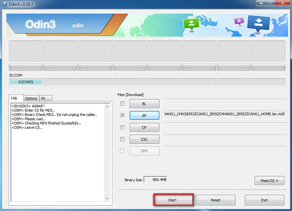 Odin Flash Toolを使用してOdinモードでSamsungスタックを修正