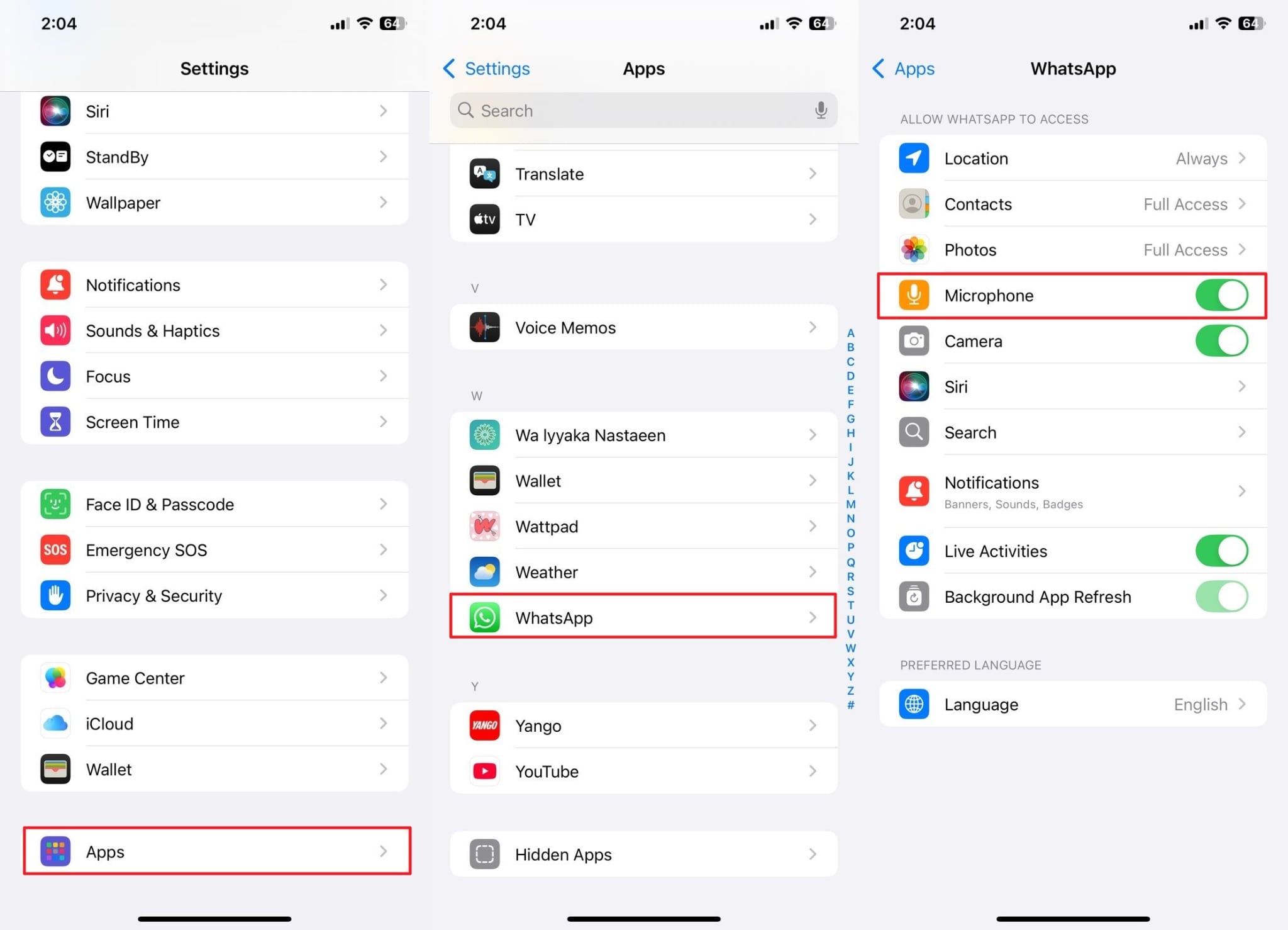 WhatsApp設定iPhoneにアクセスします