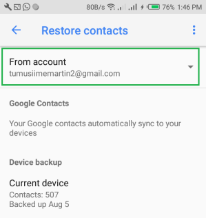 セットアップ後にAndroidの連絡先をバックアップから復元します