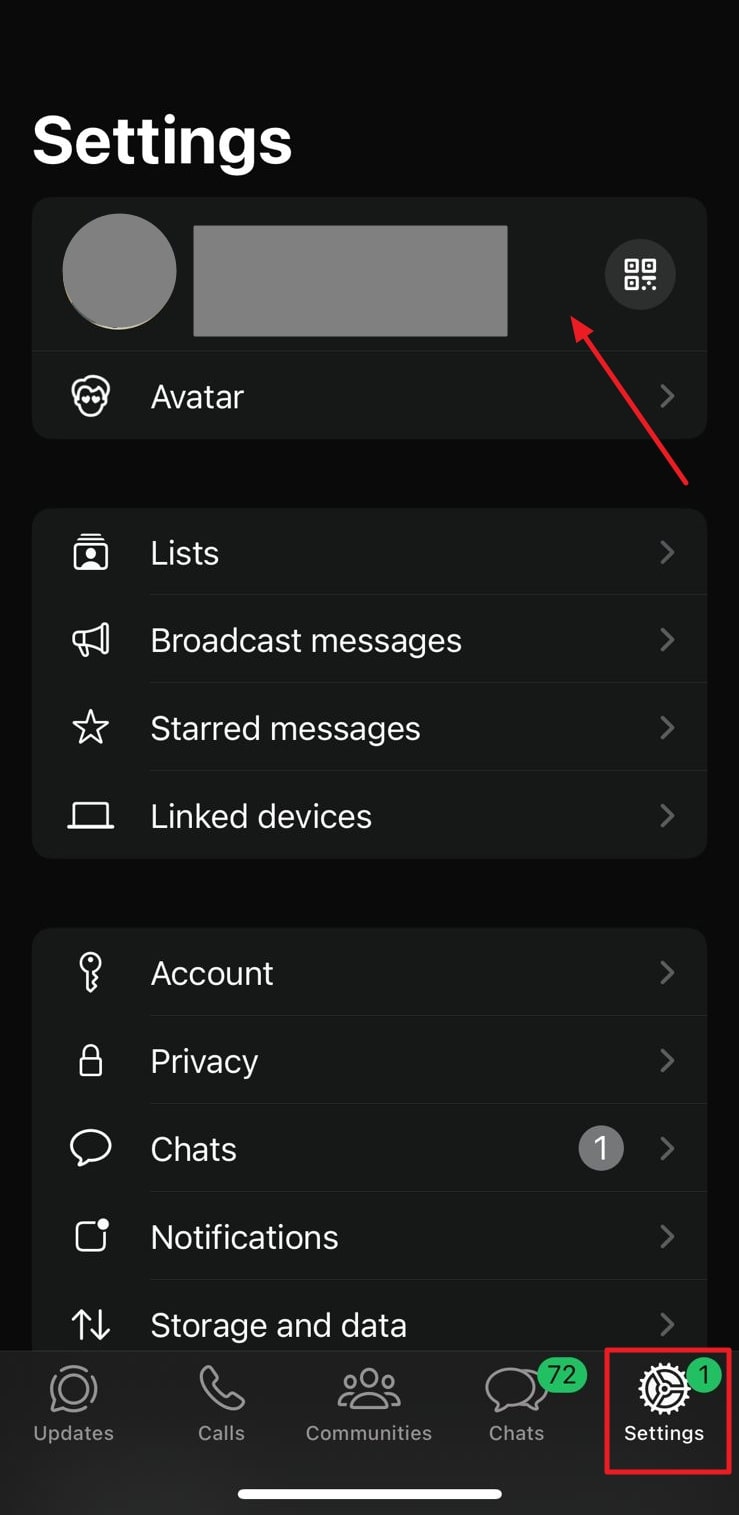 WhatsAppプロファイル設定にアクセスします