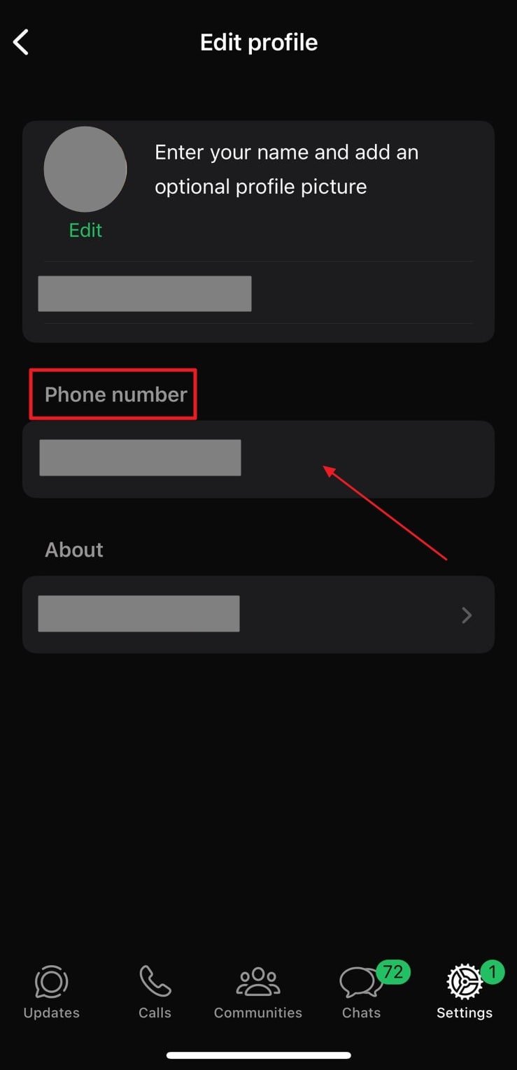 iPhone WhatsAppの電話番号を見つけます