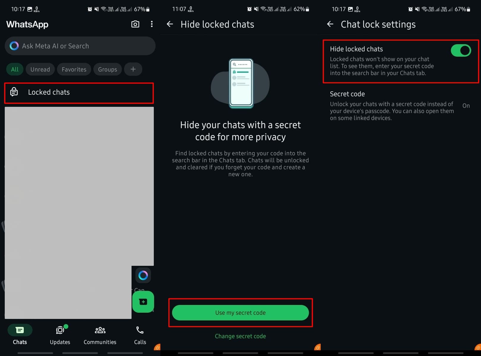 Androidでロックされたチャットを非表示にします
