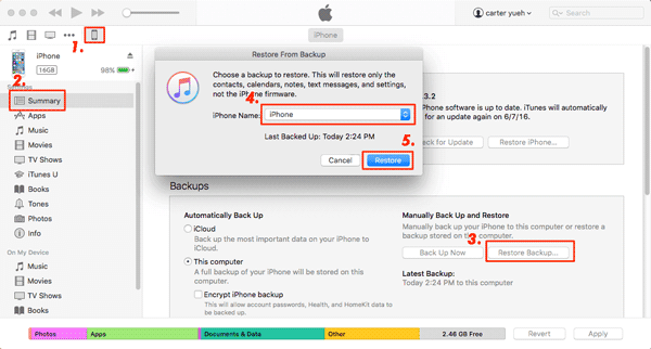 iTunesから新しいiPhoneにメモを復元します