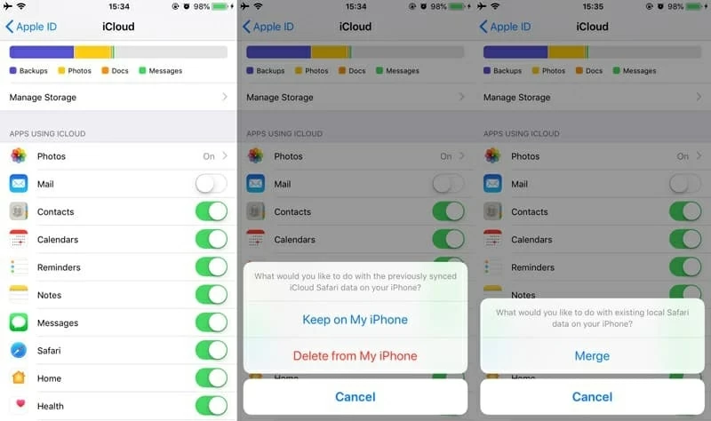 iCholoudからSafariにiPhone 8のブックマークをお持ちください