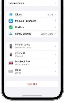 iPhone 12でApple IDにサインアウトします