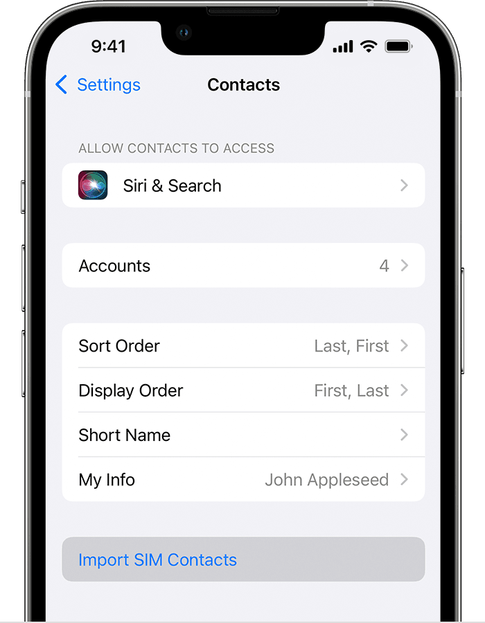 SIM連絡先からのiPhoneのインポート