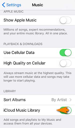 iCloud Music Libraryを有効にします