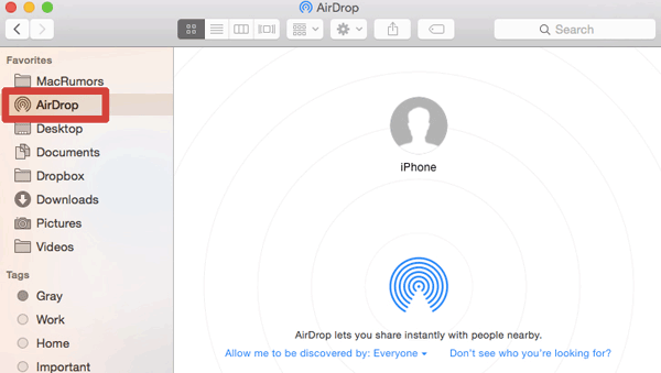 Airdropを使用してiPhoneからMacに転送します