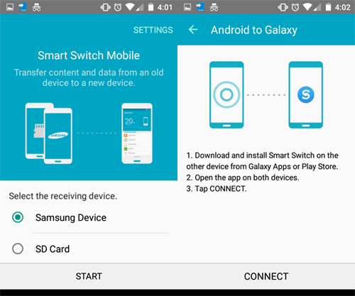 Smartスイッチを使用してZTEからSamsung Galaxyにデータを転送します