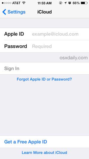 iDeviceでiCloudアカウントにログインします
