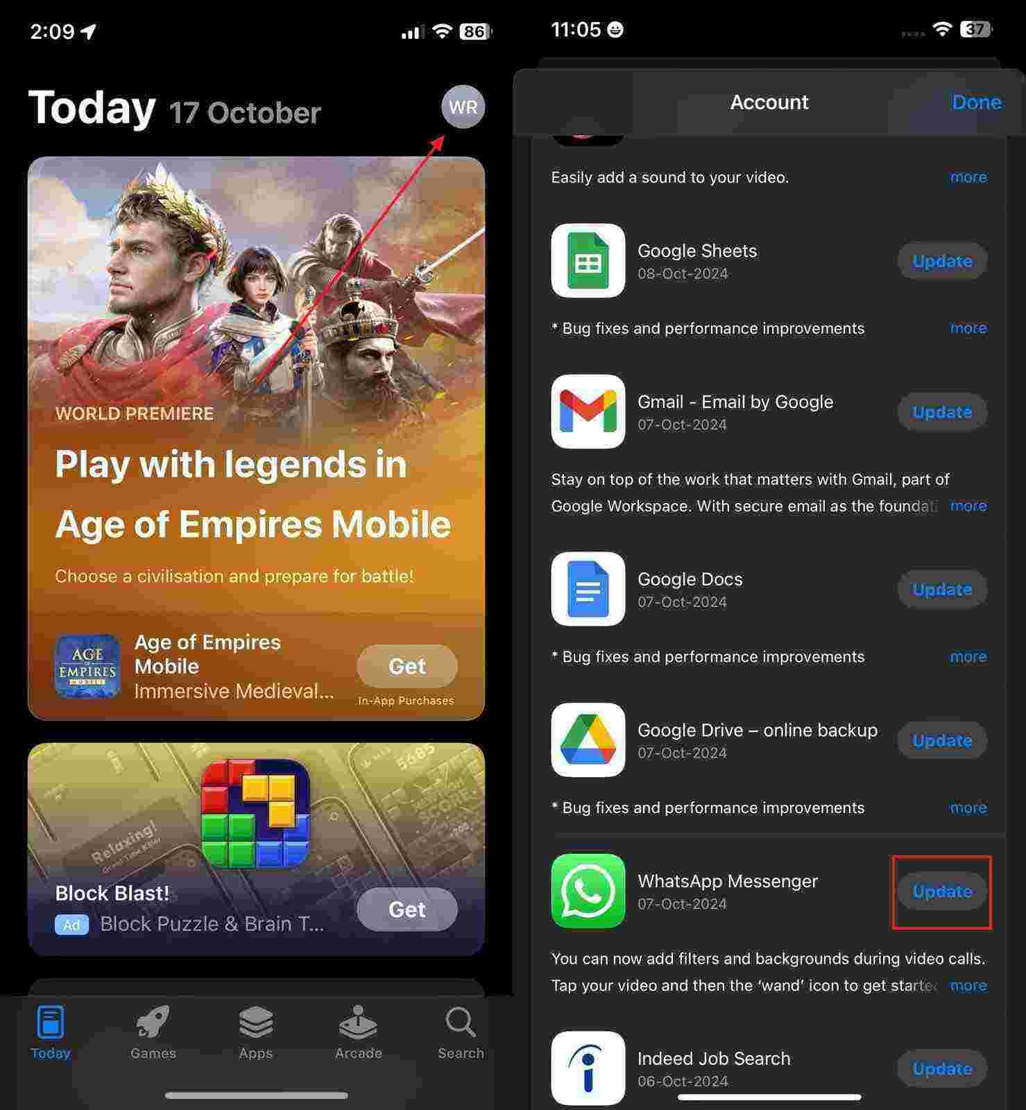 App Storeを使用してWhatsAppを更新します