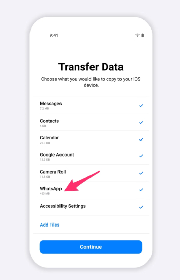 iOSへの移動を使用して、whatsappバックアップを復元します