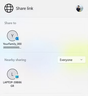 近くの共有を使用して、コンピューター間でリンクを共有するためにWindowsに