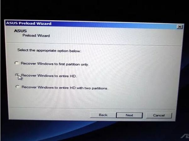 WindowsをHD全体に回復します