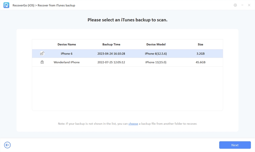 Recovergo iOSガイド - すべてのバックアップ履歴を表示します