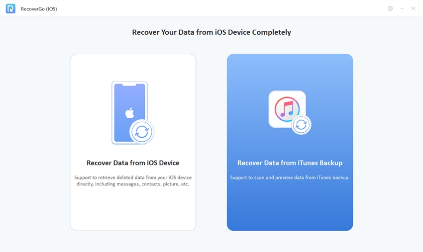 Recovergo iOSはiTunesバックアップからRecoverを選択します