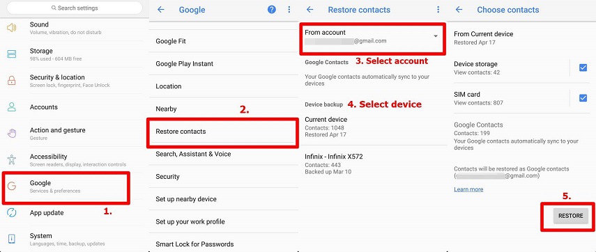 GmailバックアップからAndroid連絡先を復元します