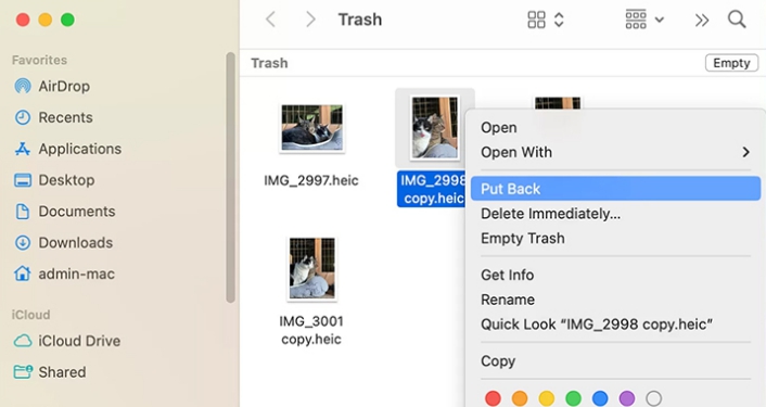 Mac Trashから復元します