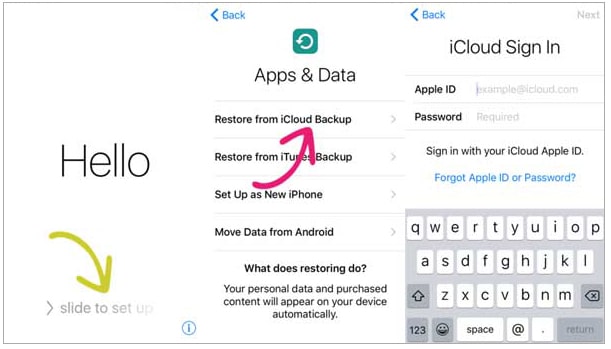 iCloudバックアップから復元します