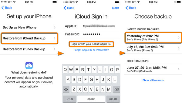 iCloudバックアップから復元します