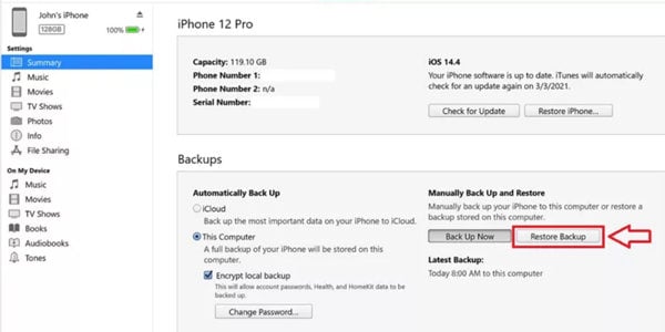iTunesバックアップを復元します