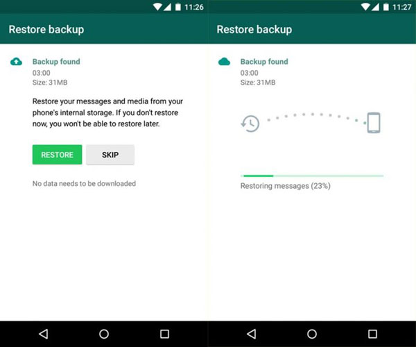バックアップからWhatsAppチャットを復元します