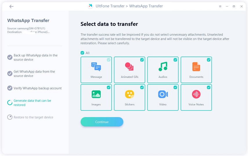 転送するWhatsAppデータを選択します