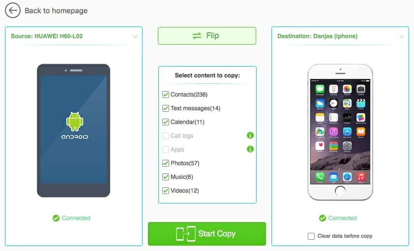 AndroidからiPhoneにコンテンツを移行します