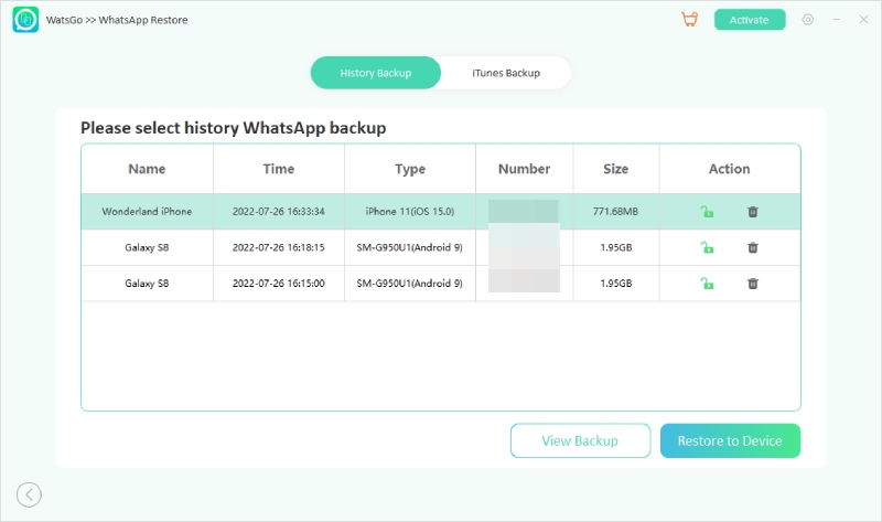 WhatsAppデータ復元プロセスを開始します