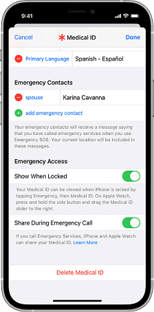iPhone Emergenecy設定で医療IDを設定します