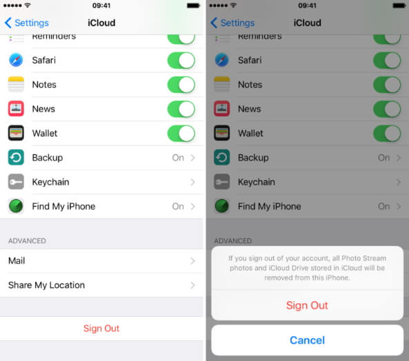 iCloudにサインアウトしてサインインします