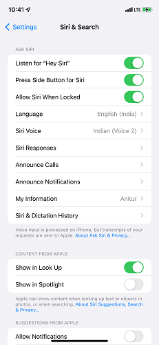 Hey Siriオプションをオンにします
