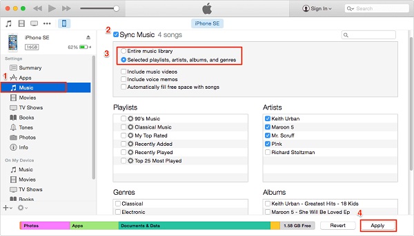 iTunes経由でiPhoneからコンピューターに音楽を転送します