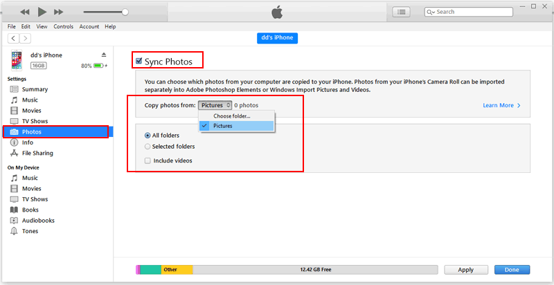iTunes経由でiPadからiPhoneに写真を転送する方法