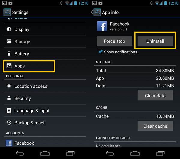AndroidからFacebookを削除します