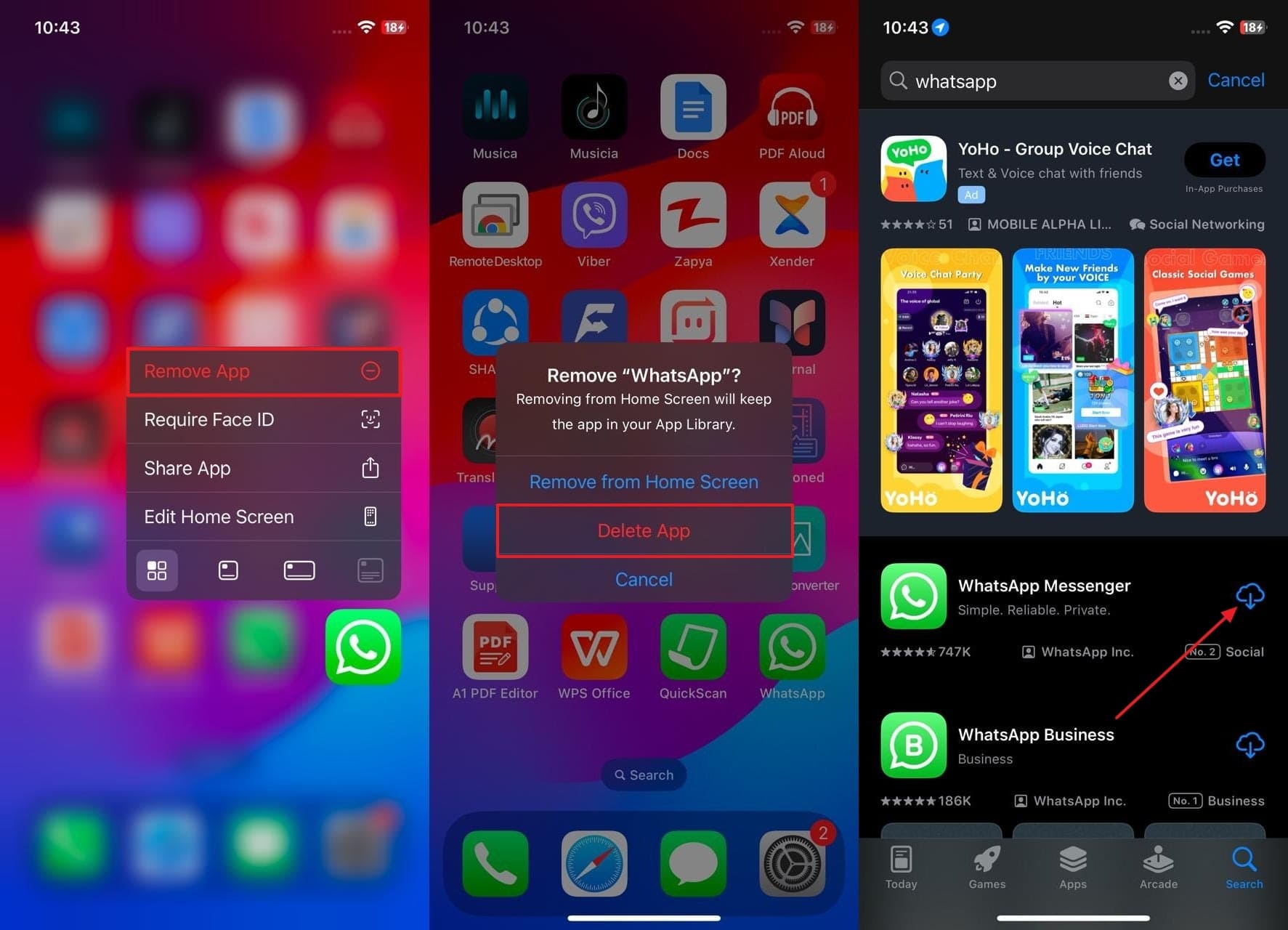 App Storeから再度WhatsAppをインストールします