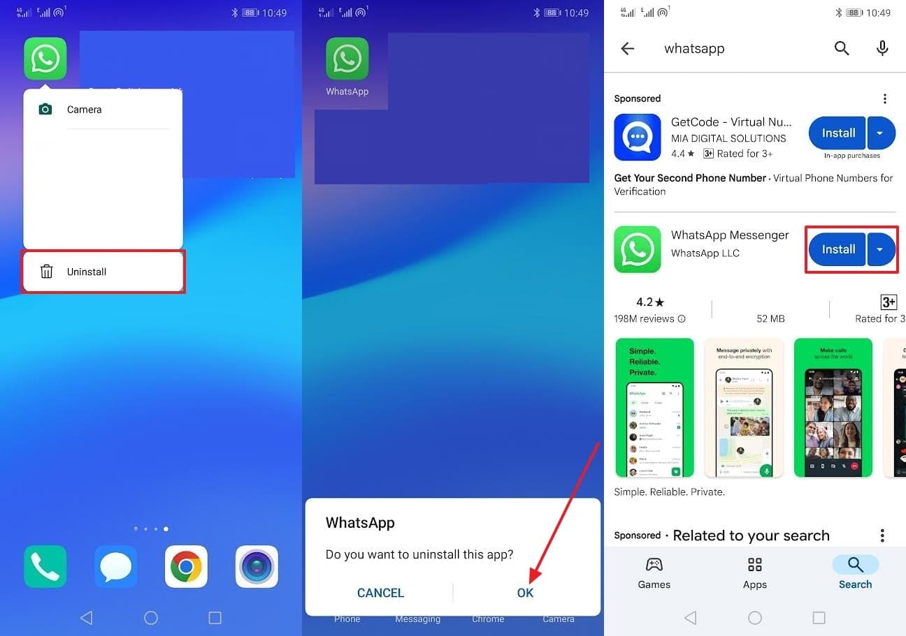 Androidでアプリをアンインストールおよび再インストールします
